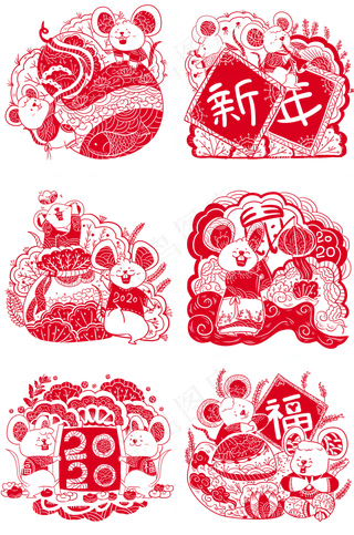2020年鼠年可爱老鼠喜庆中国剪纸�,免抠元素
