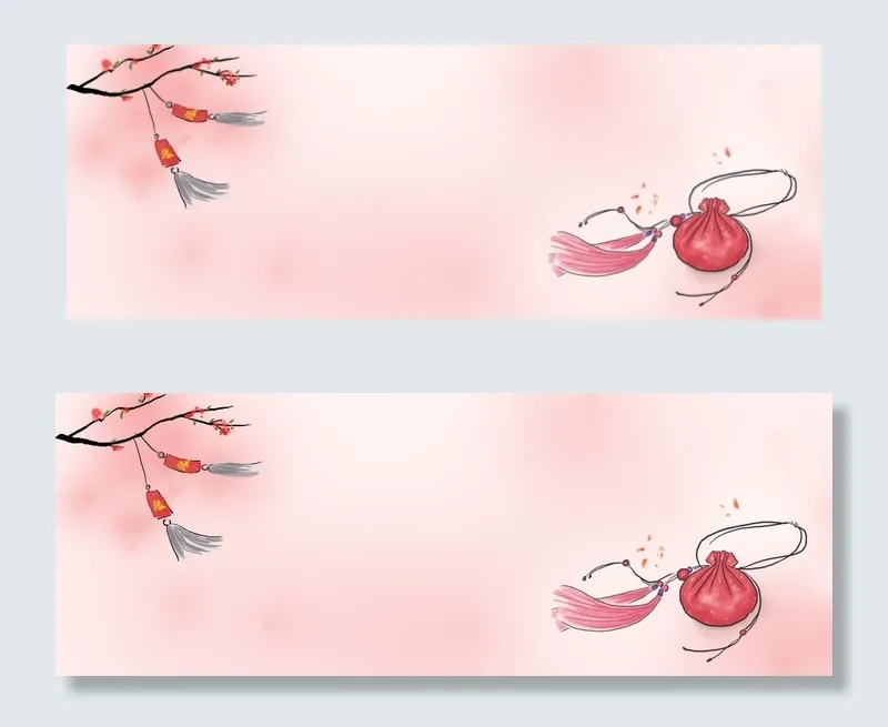 桃花树和红色香囊(1920*700px 	       )psd模版下载