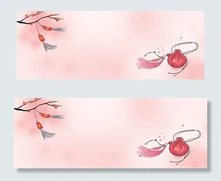 桃花树和红色香囊