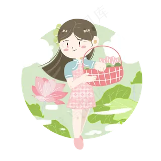 二十四节气立夏小女孩采莲图