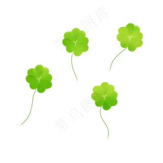 四叶草绿色手绘装饰图案,免抠元素