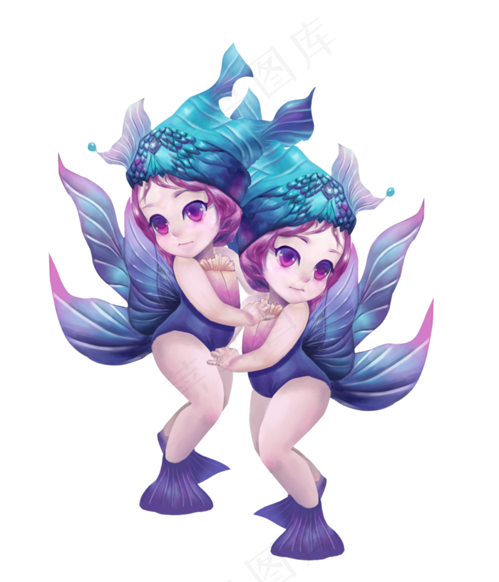 十二星座双鱼座插画,免抠元素