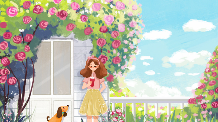 庭院开满蔷薇花治愈系(2880*1620px 300 dpi )psd模版下载