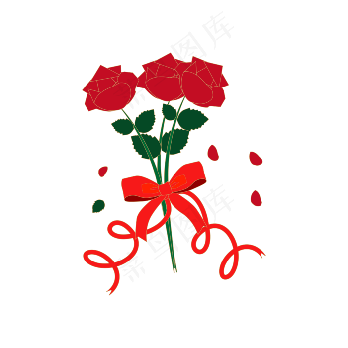 红色玫瑰蝴蝶结飘带矢量素材pn