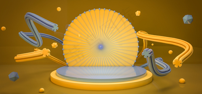 C4D黄色舞台618商品宣传背景