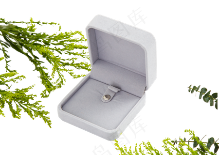 绿植灰色绒布首饰盒