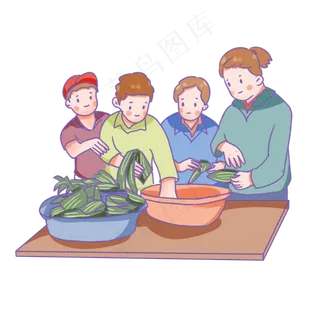 端午传统习俗包粽子的人