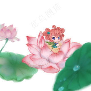 唯美荷塘坐在荷叶上的小女孩