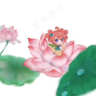 唯美荷塘坐在荷叶上的小女孩