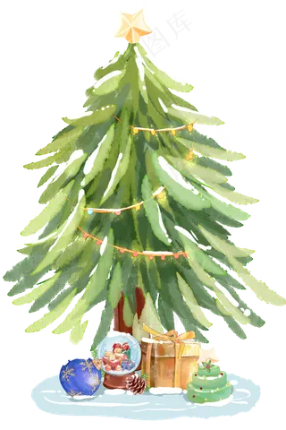 圣诞树水彩,免抠元素