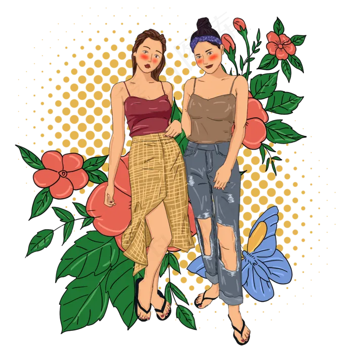 时尚潮流小美女插图(5000X5000(DPI:300))psd模版下载