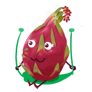 手绘写实风格表情火龙果