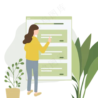 大数据女人查看报表花草绿色汇报