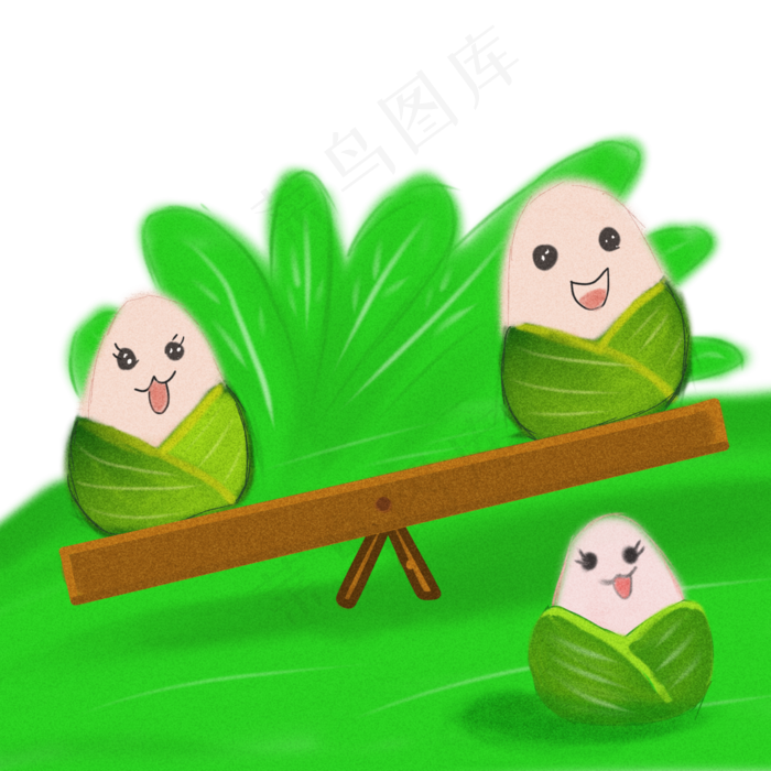 绿色可爱跷跷板粽子