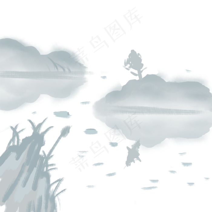 中国风水墨风格古风古典山水矢量