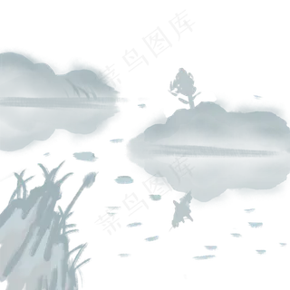 中国风水墨风格古风古典山水矢量