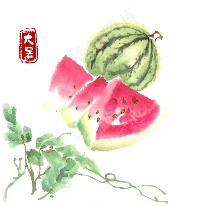 大暑西瓜水墨画(4724X4724(DPI:300))psd模版下载