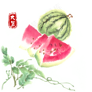 大暑西瓜水墨画