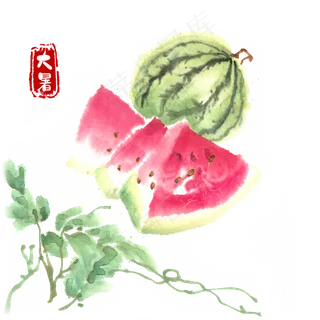 大暑西瓜水墨画