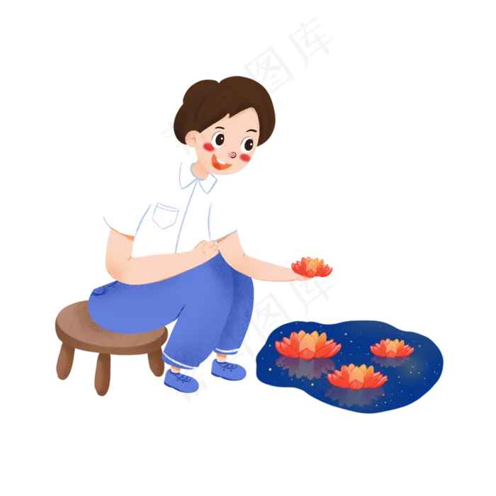 中元节河灯许愿卡通元素,免抠元素