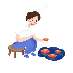 中元节河灯许愿卡通元素,免抠元素