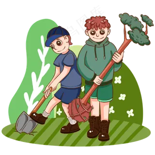 植树节种植树木的男孩