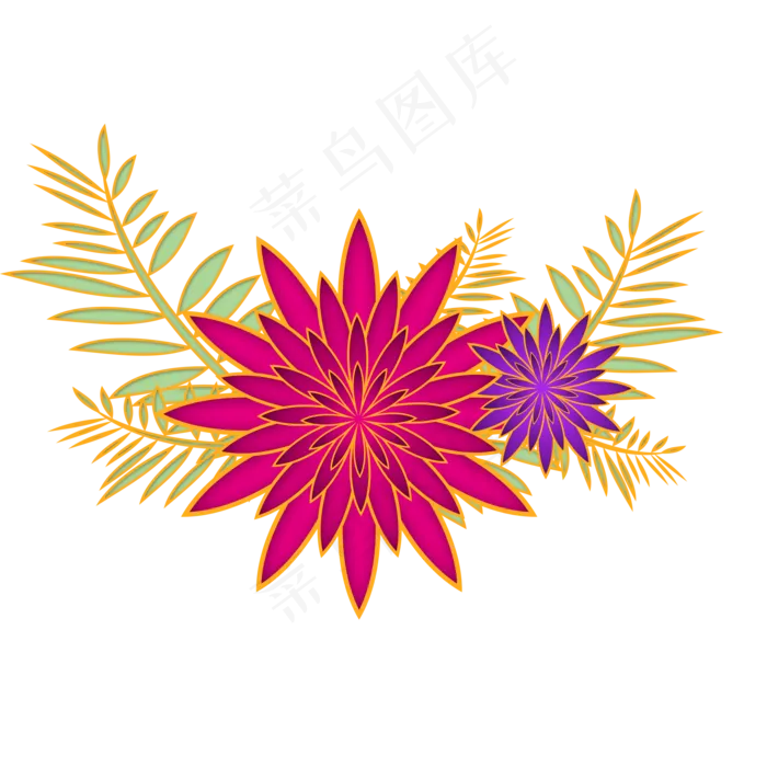 金色描边花朵叶子(2000X2000(DPI:300))psd模版下载