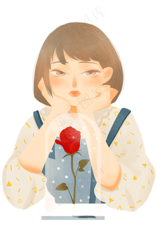 发呆女孩和玻璃玫瑰盒