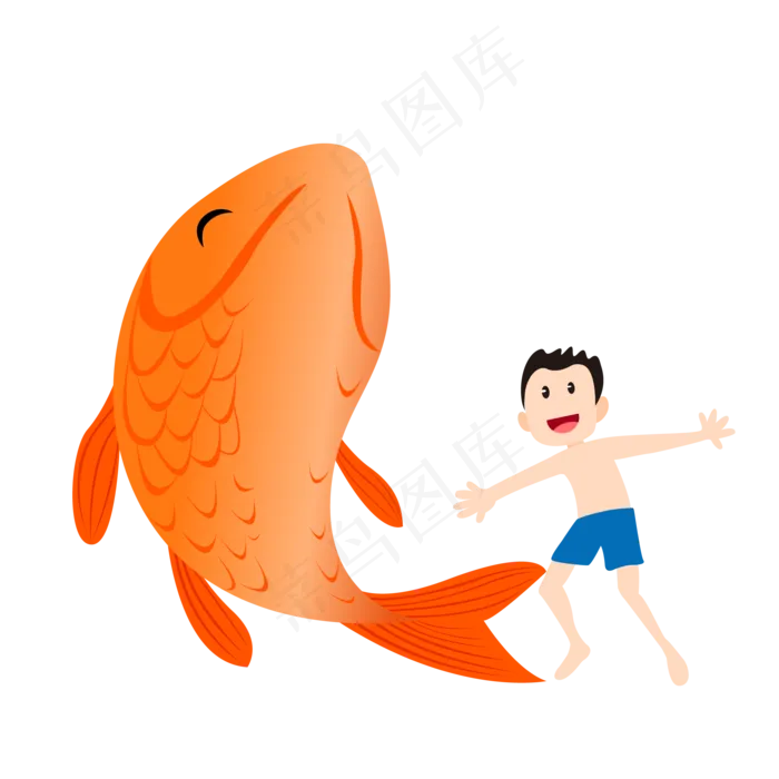 卡通红色的金鱼和小男孩(2000*2000px 300 dpi )ai矢量模版下载