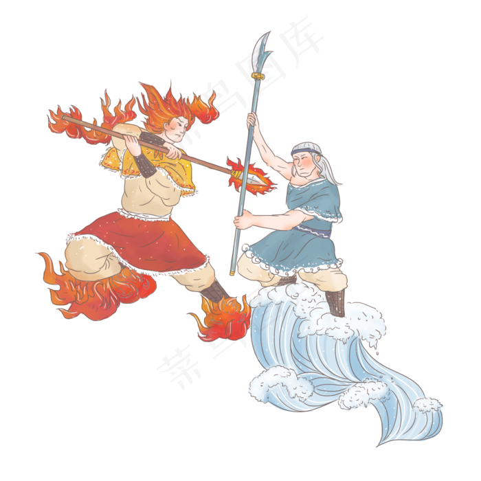 手绘中国古代神话传说祝融大战共,免抠元素(2000*2000px 300 dpi )psd模版下载