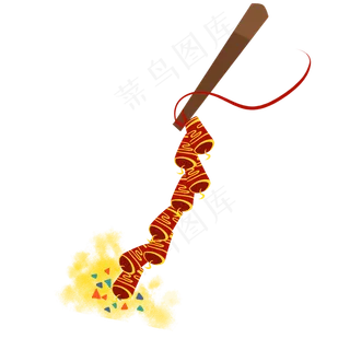 春节手绘红色鞭炮欢欢喜喜过新年,免抠元素