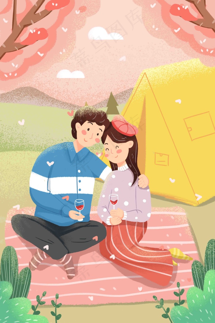春季踏青情侣赏樱花踏青野炊野营情侣(3545X5315(DPI:300))psd模版下载