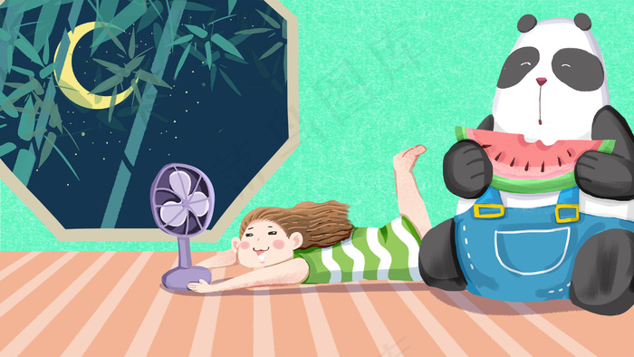 卡通手绘风夏景大暑配图