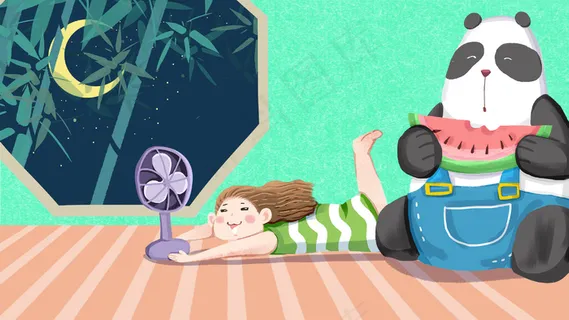 卡通手绘风夏景大暑配图