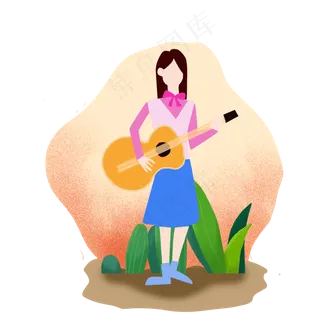 少女弹吉他青春激情元素