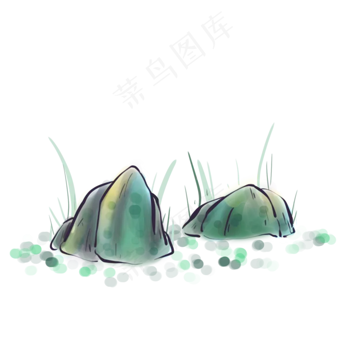 中国风水墨石头和小草,免抠元素(2000X2000(DPI:300))psd模版下载