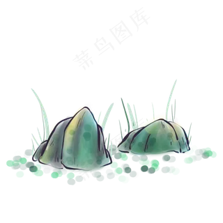中国风水墨石头和小草,免抠元素