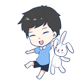 拿着玩具兔子的男孩