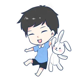 拿着玩具兔子的男孩