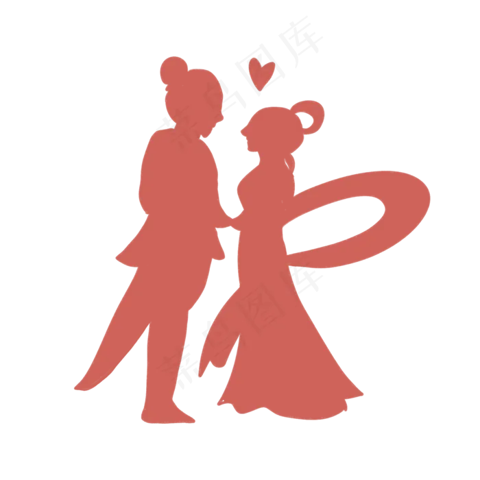 七夕红色牛郎织女剪影,免抠元素(2000*2000px 300 dpi )psd模版下载