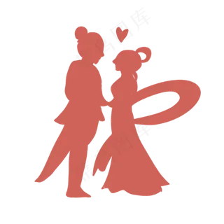 七夕红色牛郎织女剪影,免抠元素