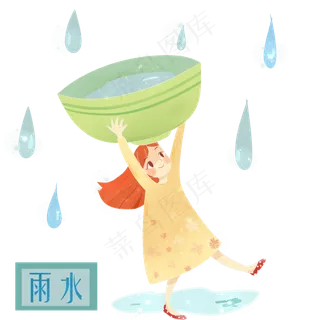春天节气雨水时节少女农历PNG,免抠元素
