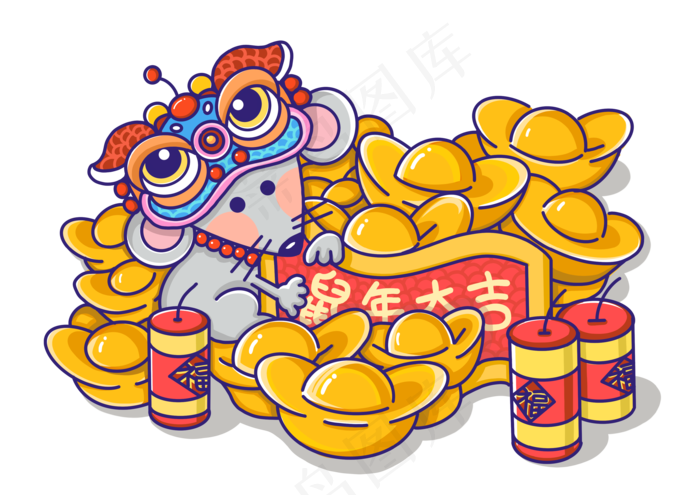 国潮鼠年装饰新年,免抠元素(3508X2480(DPI:300))psd模版下载