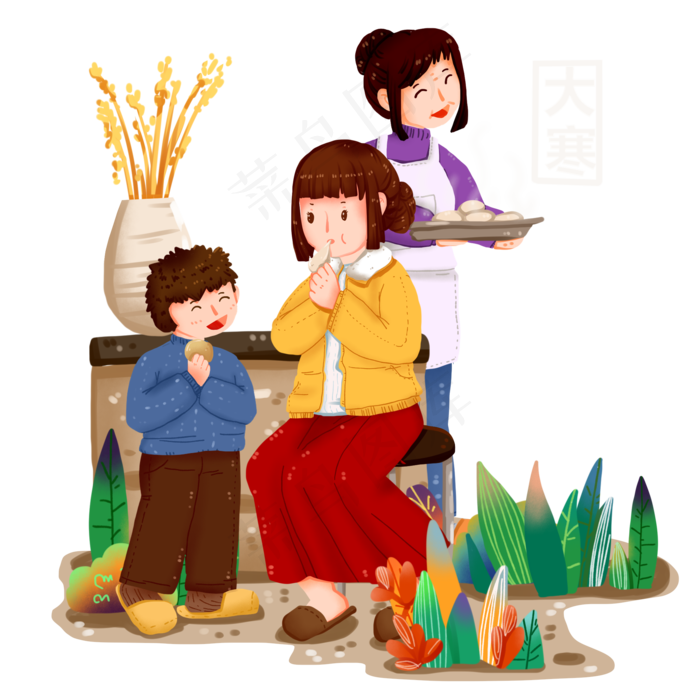 二十四节气之大寒吃年糕温馨场景,免抠元素(2000*2000px 300 dpi )psd模版下载