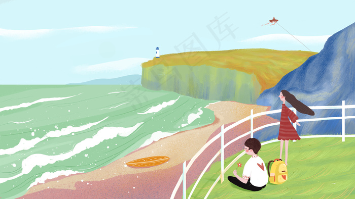 一起旅行去看海的情侣(2880X1620(DPI:300))psd模版下载