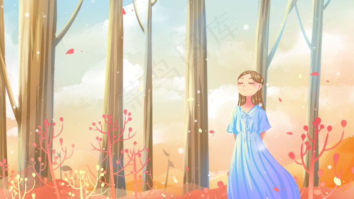 橙色唯美卡通小清新立秋24节气秋天配图