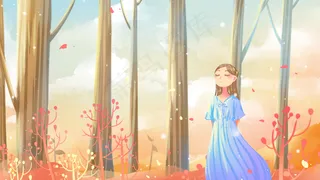 橙色唯美卡通小清新立秋24节气秋天配图