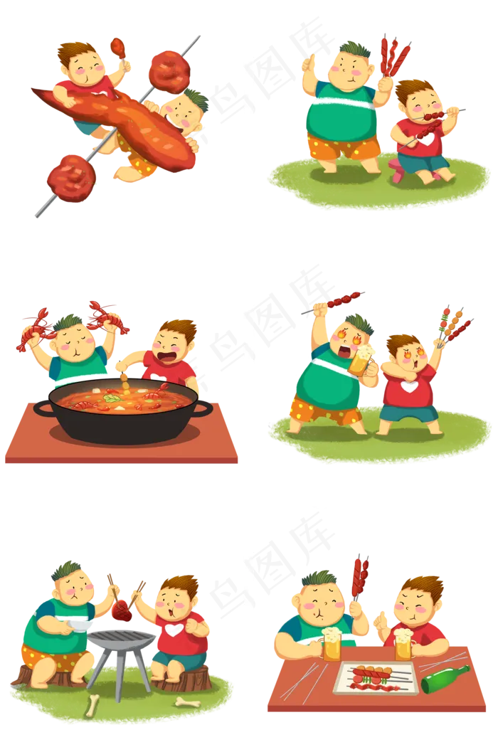 夏日美食烤肉烤串火锅插图(2000X3020(DPI:300))psd模版下载