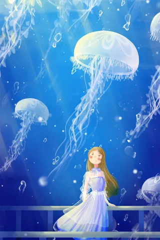 蓝色唯美卡通小清新治愈夏季海洋海底配图