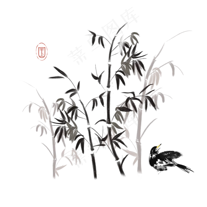 水墨花鸟墨竹素材,免抠元素(2000X2000(DPI:300))psd模版下载